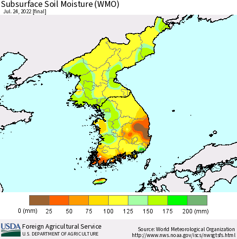 Korea Subsurface Soil Moisture (WMO) Thematic Map For 7/18/2022 - 7/24/2022