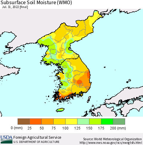 Korea Subsurface Soil Moisture (WMO) Thematic Map For 7/25/2022 - 7/31/2022
