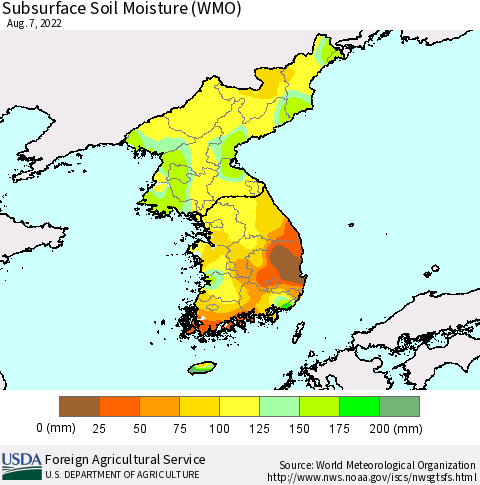 Korea Subsurface Soil Moisture (WMO) Thematic Map For 8/1/2022 - 8/7/2022