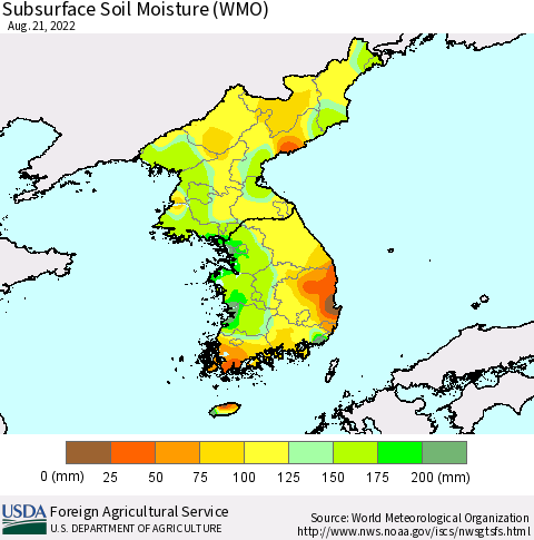 Korea Subsurface Soil Moisture (WMO) Thematic Map For 8/15/2022 - 8/21/2022