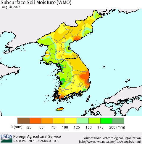 Korea Subsurface Soil Moisture (WMO) Thematic Map For 8/22/2022 - 8/28/2022