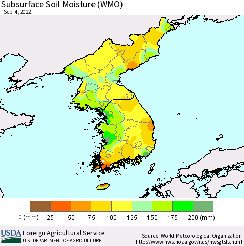 Korea Subsurface Soil Moisture (WMO) Thematic Map For 8/29/2022 - 9/4/2022