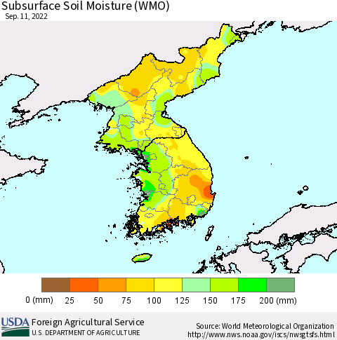 Korea Subsurface Soil Moisture (WMO) Thematic Map For 9/5/2022 - 9/11/2022