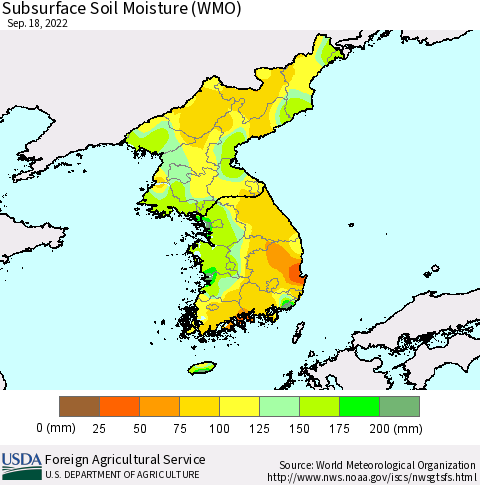 Korea Subsurface Soil Moisture (WMO) Thematic Map For 9/12/2022 - 9/18/2022