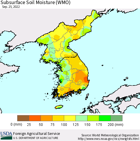 Korea Subsurface Soil Moisture (WMO) Thematic Map For 9/19/2022 - 9/25/2022