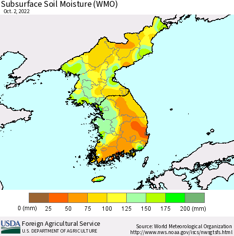 Korea Subsurface Soil Moisture (WMO) Thematic Map For 9/26/2022 - 10/2/2022