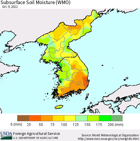 Korea Subsurface Soil Moisture (WMO) Thematic Map For 10/3/2022 - 10/9/2022