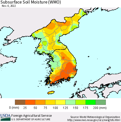 Korea Subsurface Soil Moisture (WMO) Thematic Map For 10/31/2022 - 11/6/2022