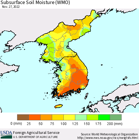 Korea Subsurface Soil Moisture (WMO) Thematic Map For 11/21/2022 - 11/27/2022
