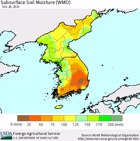 Korea Subsurface Soil Moisture (WMO) Thematic Map For 2/20/2023 - 2/26/2023