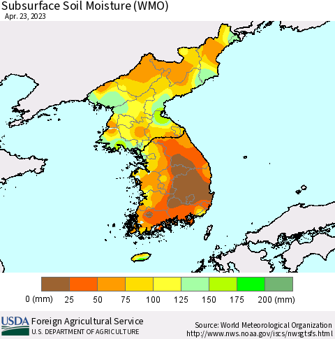 Korea Subsurface Soil Moisture (WMO) Thematic Map For 4/17/2023 - 4/23/2023