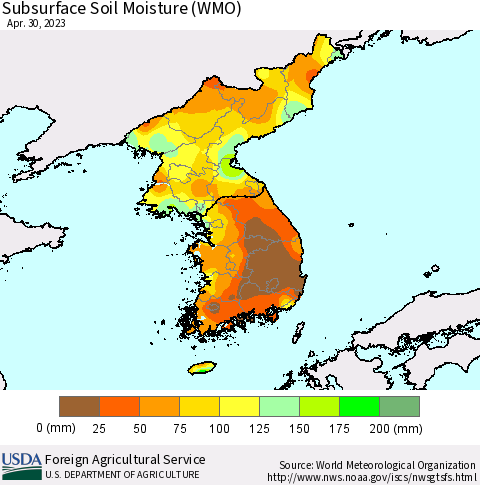 Korea Subsurface Soil Moisture (WMO) Thematic Map For 4/24/2023 - 4/30/2023