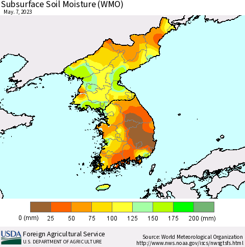 Korea Subsurface Soil Moisture (WMO) Thematic Map For 5/1/2023 - 5/7/2023