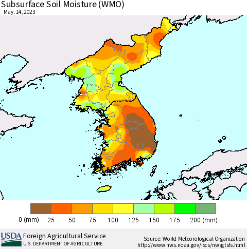 Korea Subsurface Soil Moisture (WMO) Thematic Map For 5/8/2023 - 5/14/2023