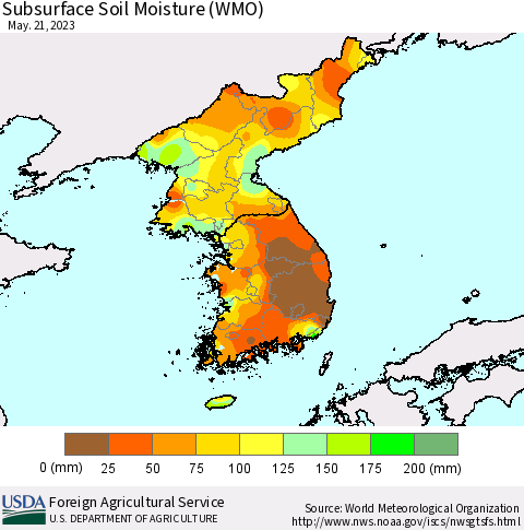 Korea Subsurface Soil Moisture (WMO) Thematic Map For 5/15/2023 - 5/21/2023