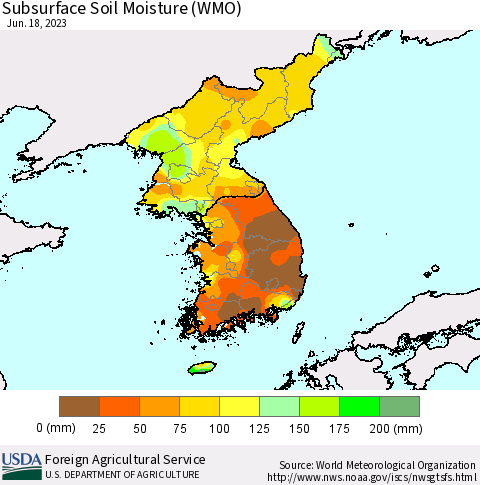 Korea Subsurface Soil Moisture (WMO) Thematic Map For 6/12/2023 - 6/18/2023