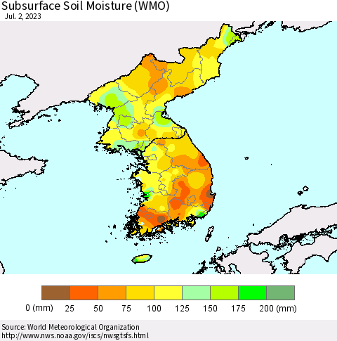 Korea Subsurface Soil Moisture (WMO) Thematic Map For 6/26/2023 - 7/2/2023