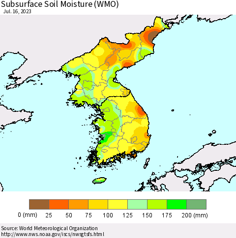 Korea Subsurface Soil Moisture (WMO) Thematic Map For 7/10/2023 - 7/16/2023