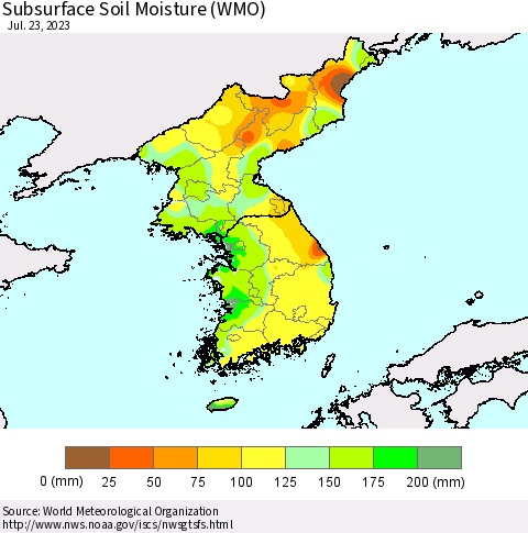Korea Subsurface Soil Moisture (WMO) Thematic Map For 7/17/2023 - 7/23/2023