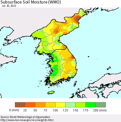 Korea Subsurface Soil Moisture (WMO) Thematic Map For 7/24/2023 - 7/30/2023