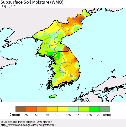 Korea Subsurface Soil Moisture (WMO) Thematic Map For 7/31/2023 - 8/6/2023