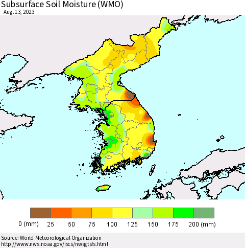 Korea Subsurface Soil Moisture (WMO) Thematic Map For 8/7/2023 - 8/13/2023