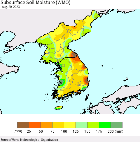 Korea Subsurface Soil Moisture (WMO) Thematic Map For 8/14/2023 - 8/20/2023