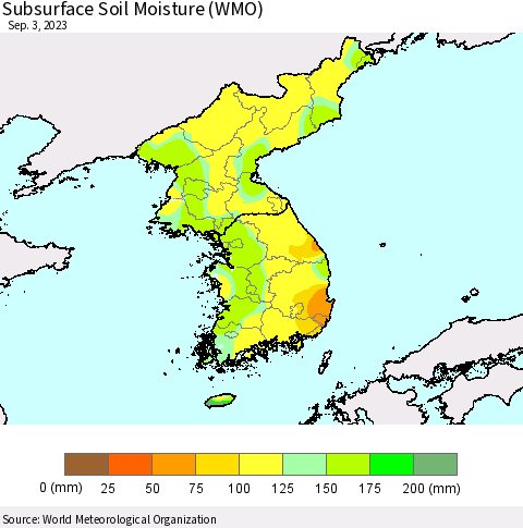 Korea Subsurface Soil Moisture (WMO) Thematic Map For 8/28/2023 - 9/3/2023