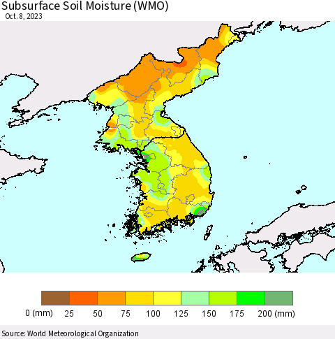 Korea Subsurface Soil Moisture (WMO) Thematic Map For 10/2/2023 - 10/8/2023