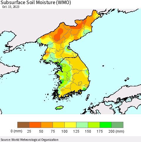 Korea Subsurface Soil Moisture (WMO) Thematic Map For 10/9/2023 - 10/15/2023