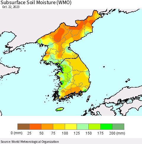 Korea Subsurface Soil Moisture (WMO) Thematic Map For 10/16/2023 - 10/22/2023