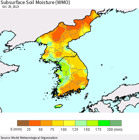 Korea Subsurface Soil Moisture (WMO) Thematic Map For 10/23/2023 - 10/29/2023