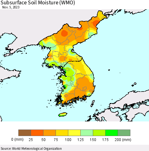 Korea Subsurface Soil Moisture (WMO) Thematic Map For 10/30/2023 - 11/5/2023