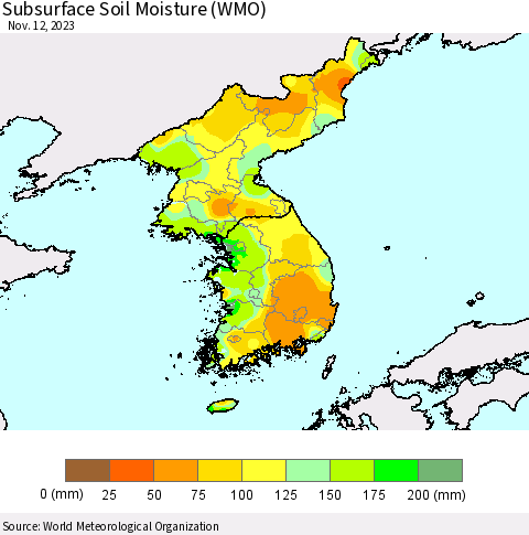 Korea Subsurface Soil Moisture (WMO) Thematic Map For 11/6/2023 - 11/12/2023