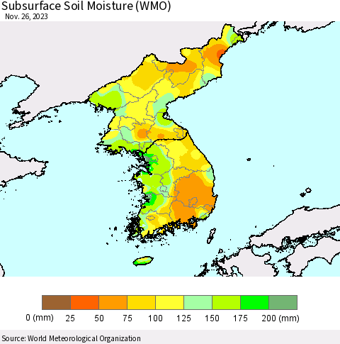 Korea Subsurface Soil Moisture (WMO) Thematic Map For 11/20/2023 - 11/26/2023