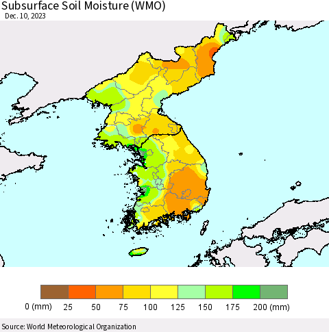 Korea Subsurface Soil Moisture (WMO) Thematic Map For 12/4/2023 - 12/10/2023