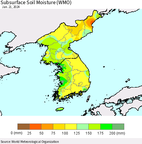 Korea Subsurface Soil Moisture (WMO) Thematic Map For 1/15/2024 - 1/21/2024
