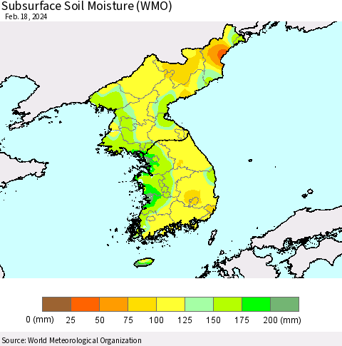 Korea Subsurface Soil Moisture (WMO) Thematic Map For 2/12/2024 - 2/18/2024