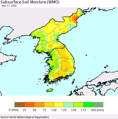 Korea Subsurface Soil Moisture (WMO) Thematic Map For 3/11/2024 - 3/17/2024