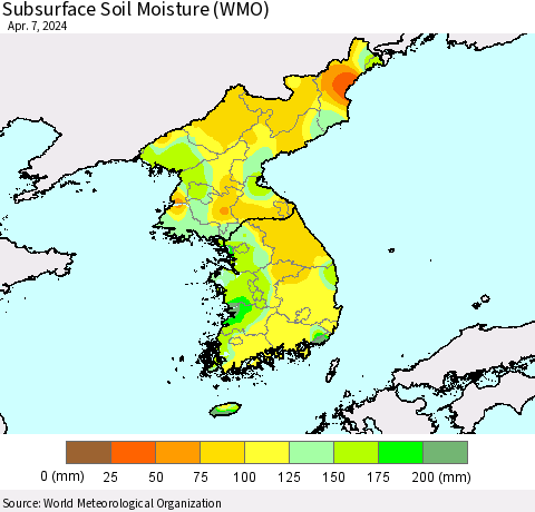 Korea Subsurface Soil Moisture (WMO) Thematic Map For 4/1/2024 - 4/7/2024