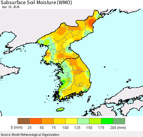 Korea Subsurface Soil Moisture (WMO) Thematic Map For 4/8/2024 - 4/14/2024