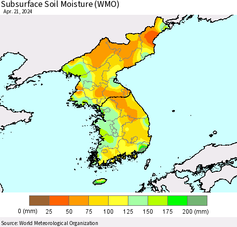 Korea Subsurface Soil Moisture (WMO) Thematic Map For 4/15/2024 - 4/21/2024