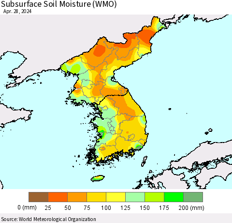 Korea Subsurface Soil Moisture (WMO) Thematic Map For 4/22/2024 - 4/28/2024