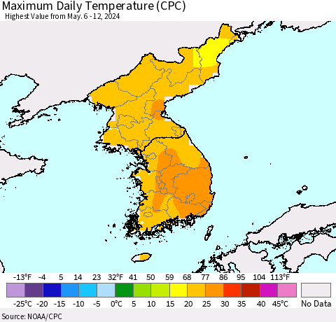 Korea Maximum Daily Temperature (CPC) Thematic Map For 5/6/2024 - 5/12/2024