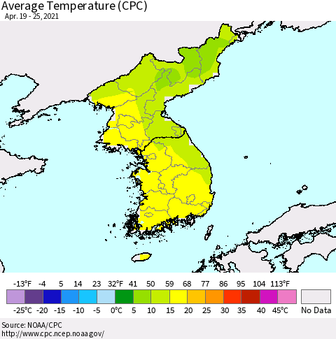 Korea Average Temperature (CPC) Thematic Map For 4/19/2021 - 4/25/2021