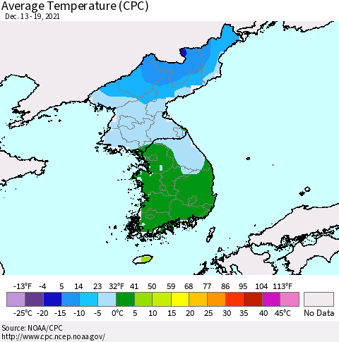 Korea Average Temperature (CPC) Thematic Map For 12/13/2021 - 12/19/2021