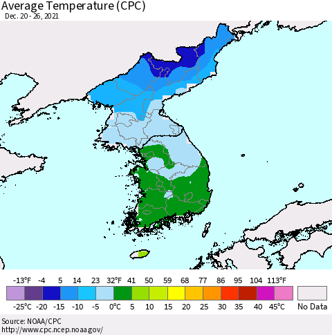 Korea Average Temperature (CPC) Thematic Map For 12/20/2021 - 12/26/2021