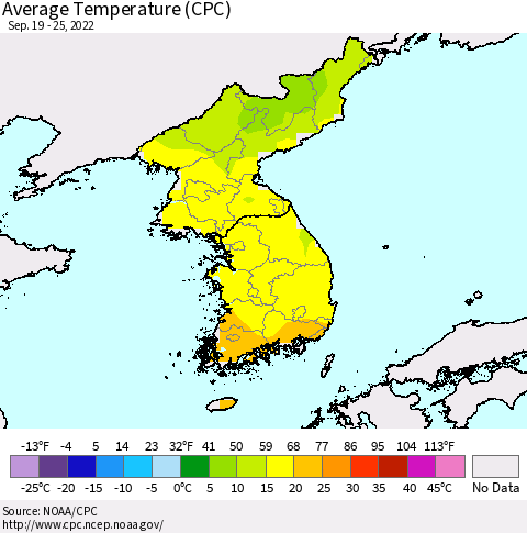 Korea Average Temperature (CPC) Thematic Map For 9/19/2022 - 9/25/2022