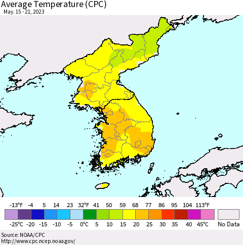 Korea Average Temperature (CPC) Thematic Map For 5/15/2023 - 5/21/2023