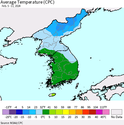 Korea Average Temperature (CPC) Thematic Map For 2/5/2024 - 2/11/2024